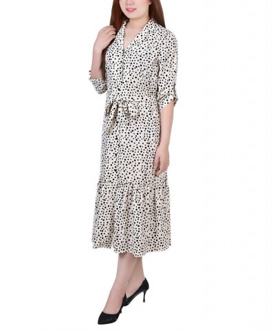 Petite Long Sleeve Tiered Dress with Belt Pristine, Black Icemoon $20.35 Dresses