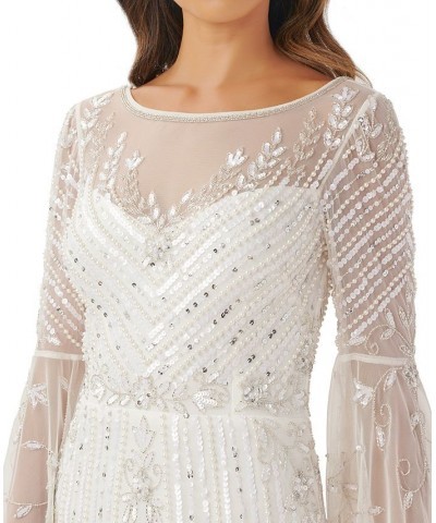 Women's Illusion-Detail Flare-Sleeve A-Line Dress Ivory $104.04 Dresses