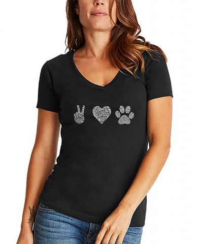 Women's Peace Love Dogs Word Art V-neck T-shirt Black $14.70 Tops