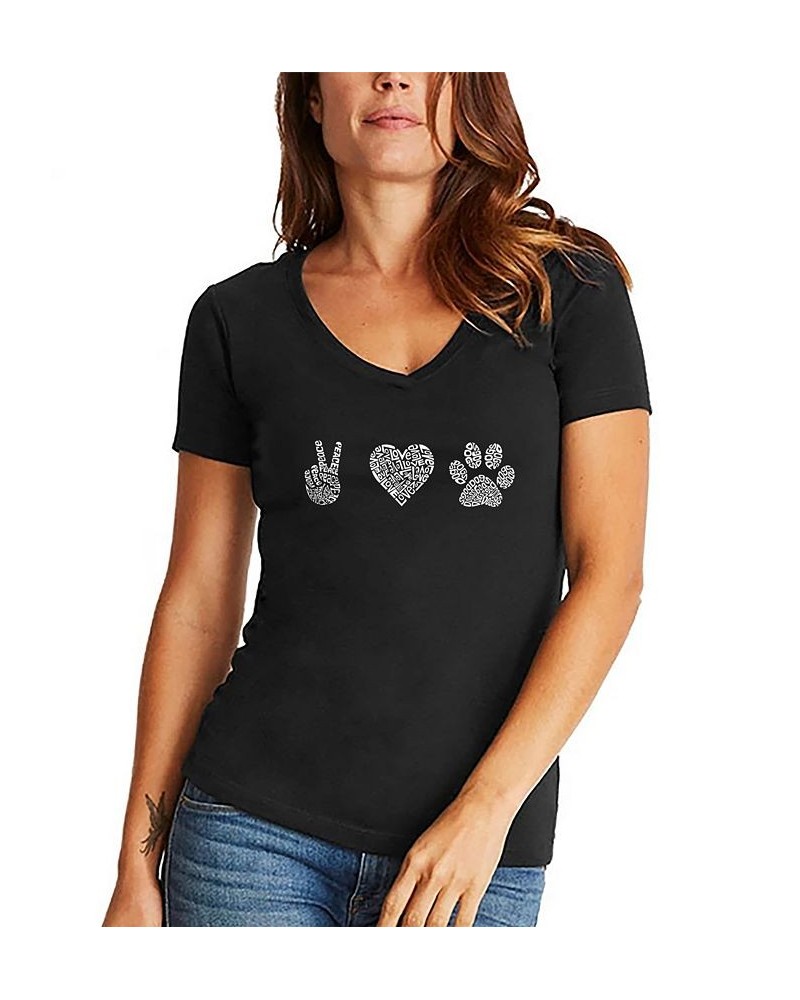 Women's Peace Love Dogs Word Art V-neck T-shirt Black $14.70 Tops