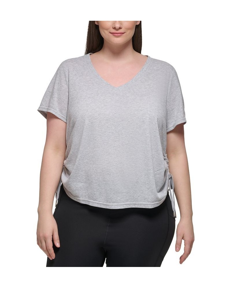 Plus Size Textured Side Ruched T-Shirt Pearl Grey Heather $17.26 Tops