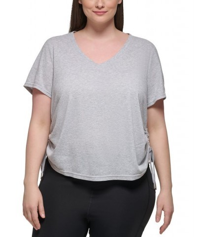 Plus Size Textured Side Ruched T-Shirt Pearl Grey Heather $17.26 Tops