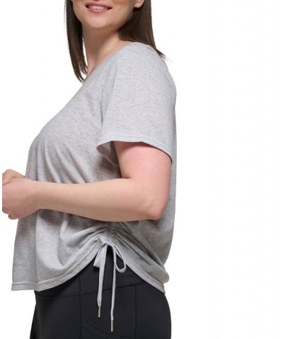 Plus Size Textured Side Ruched T-Shirt Pearl Grey Heather $17.26 Tops