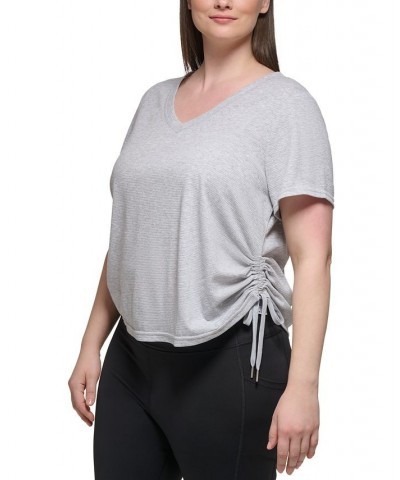 Plus Size Textured Side Ruched T-Shirt Pearl Grey Heather $17.26 Tops