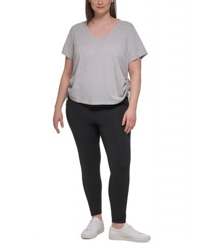 Plus Size Textured Side Ruched T-Shirt Pearl Grey Heather $17.26 Tops