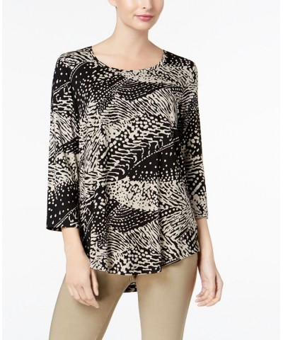 3/4-Sleeve Printed Tunic Top Black $11.66 Tops