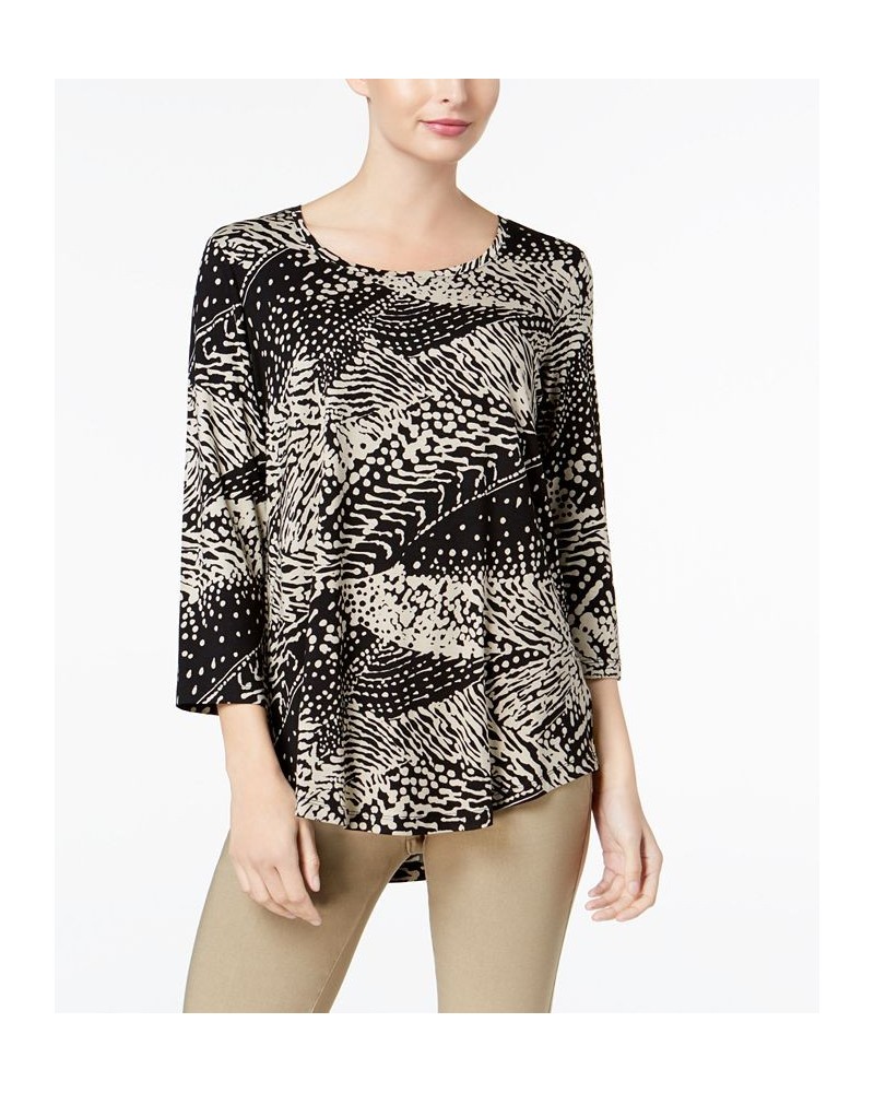 3/4-Sleeve Printed Tunic Top Black $11.66 Tops