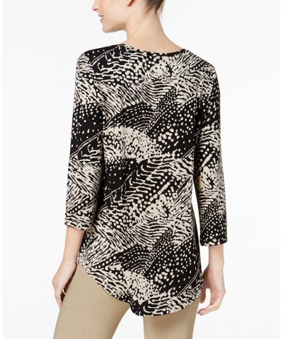 3/4-Sleeve Printed Tunic Top Black $11.66 Tops