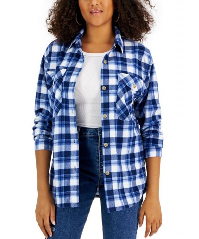 Juniors' Plaid Print Shacket Tan Green $14.40 Tops