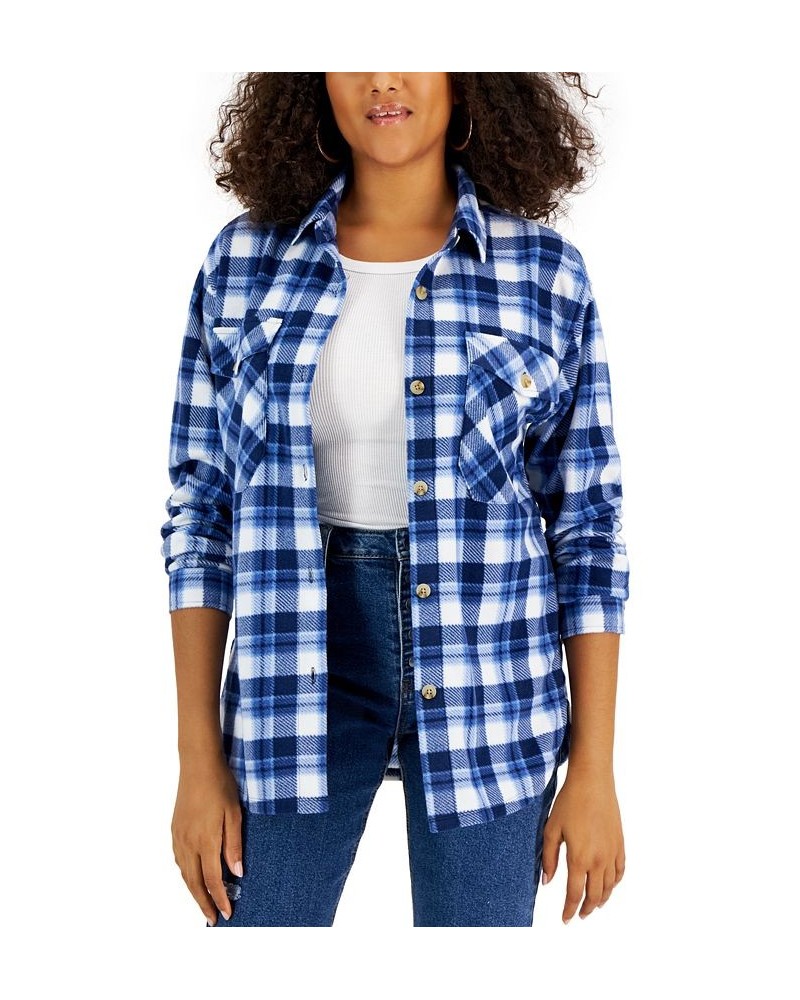 Juniors' Plaid Print Shacket Tan Green $14.40 Tops