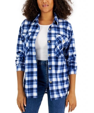 Juniors' Plaid Print Shacket Tan Green $14.40 Tops