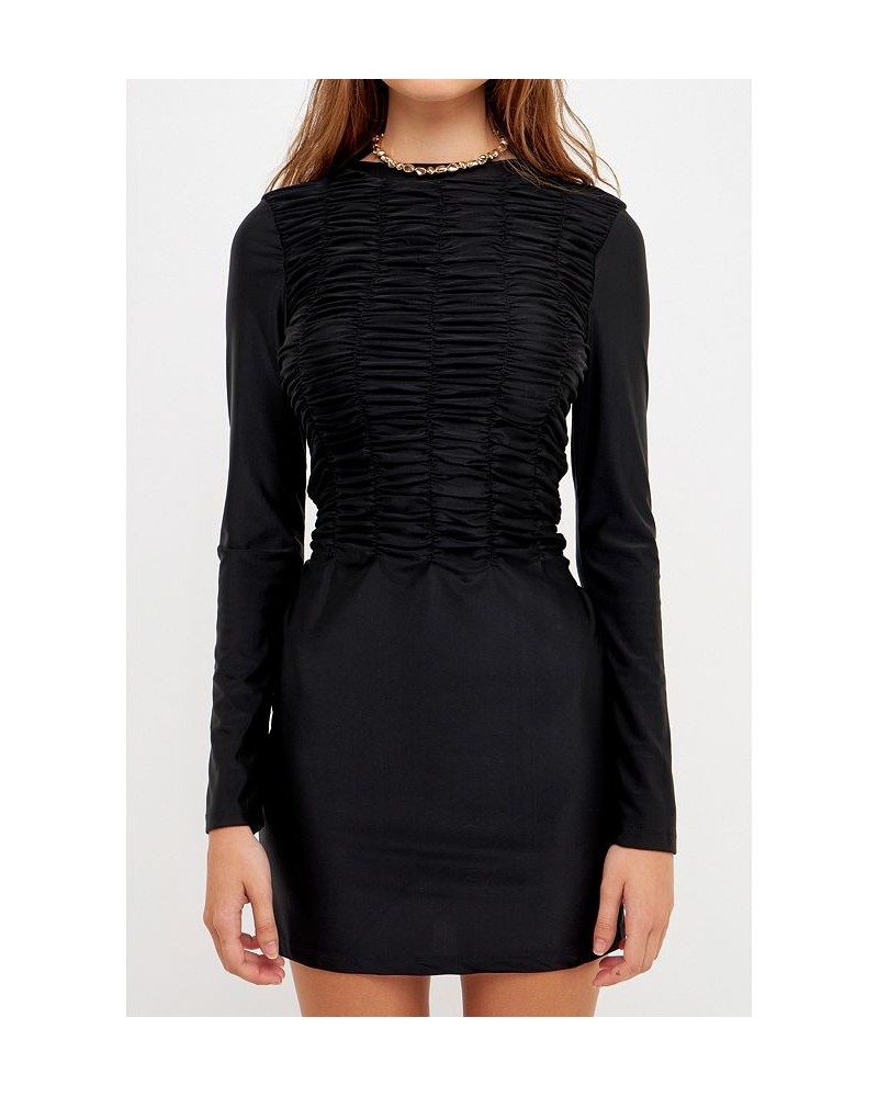 Women's Gathered Mini Dress Black $37.10 Dresses