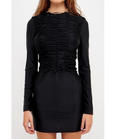 Women's Gathered Mini Dress Black $37.10 Dresses