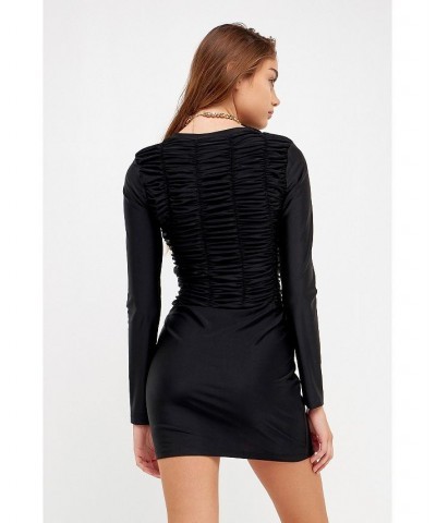 Women's Gathered Mini Dress Black $37.10 Dresses