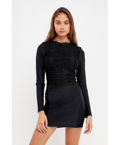 Women's Gathered Mini Dress Black $37.10 Dresses