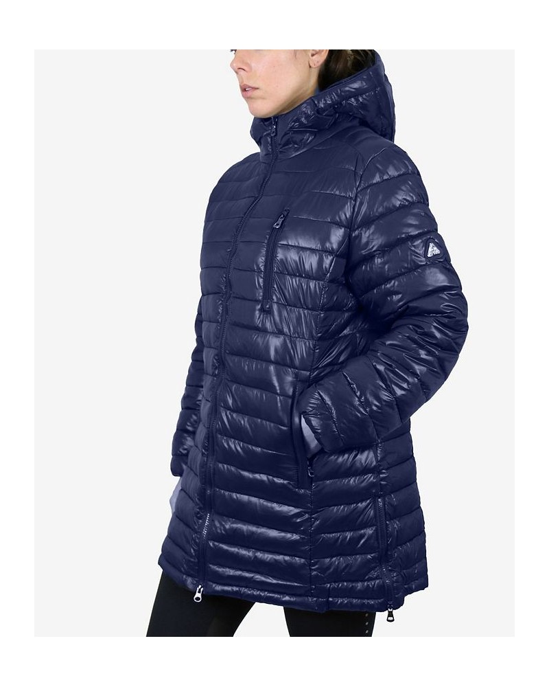 Women's Quilted Long Puffer Coat Blue $34.56 Coats