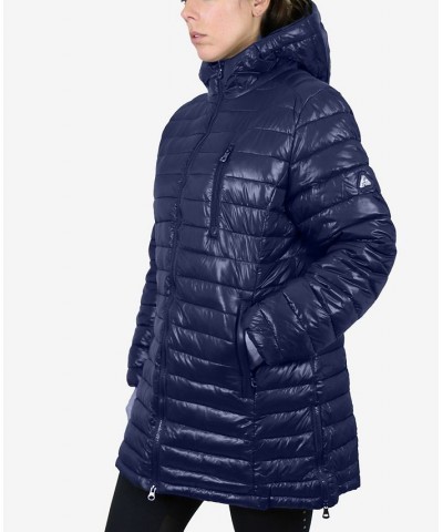 Women's Quilted Long Puffer Coat Blue $34.56 Coats