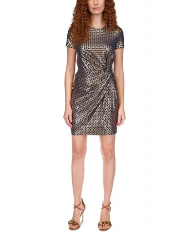 Women's Metallic Chain-Print Knot Mini Dress Regular & Petite Midnight Blue $41.85 Dresses