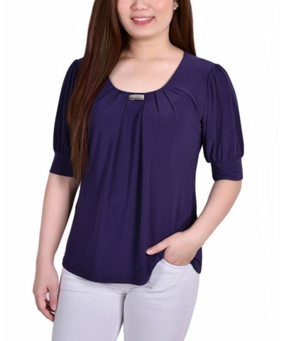 Women's Short Sleeve Balloon Sleeve Top Purple $18.29 Tops