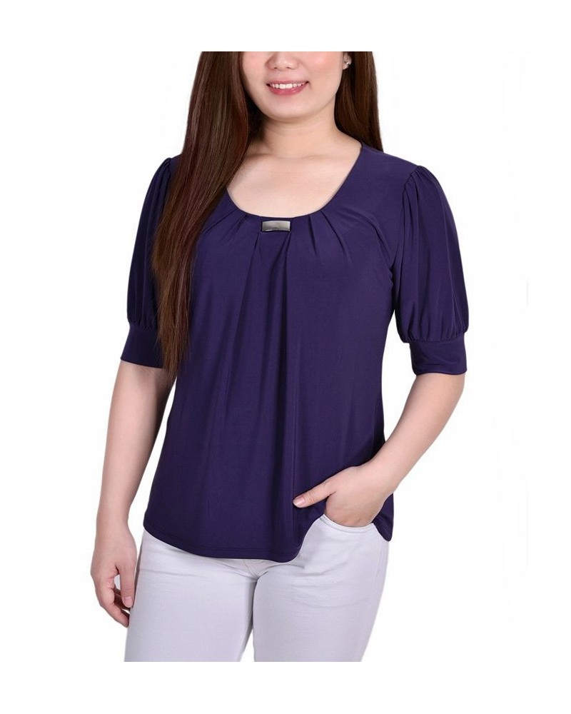 Women's Short Sleeve Balloon Sleeve Top Purple $18.29 Tops