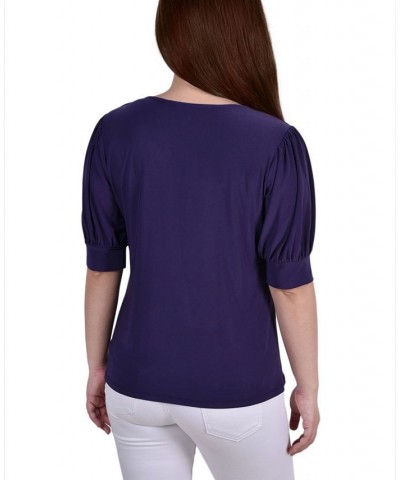 Women's Short Sleeve Balloon Sleeve Top Purple $18.29 Tops