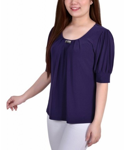 Women's Short Sleeve Balloon Sleeve Top Purple $18.29 Tops