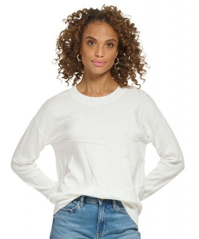 Women's Cotton Jacquard Logo Sweater White $42.07 Sweaters