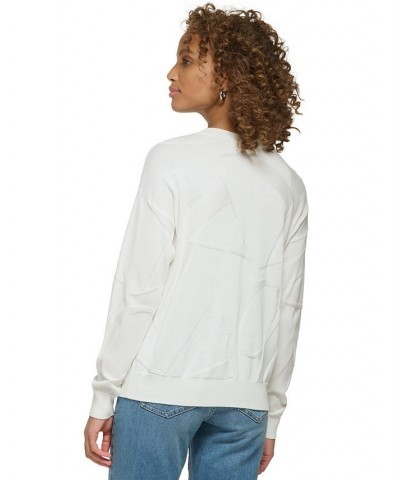 Women's Cotton Jacquard Logo Sweater White $42.07 Sweaters