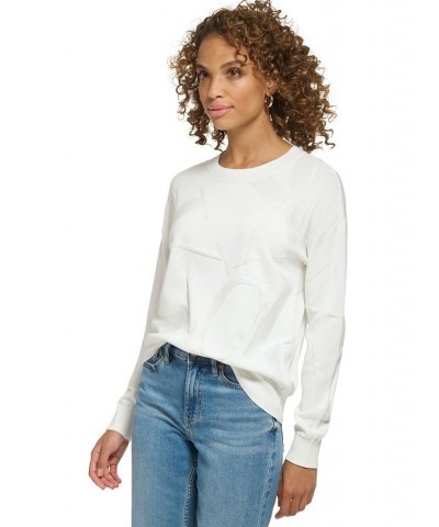 Women's Cotton Jacquard Logo Sweater White $42.07 Sweaters