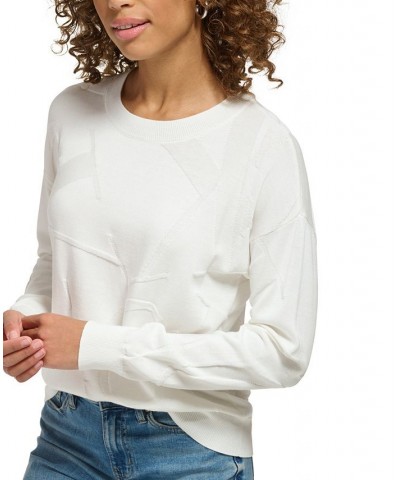 Women's Cotton Jacquard Logo Sweater White $42.07 Sweaters