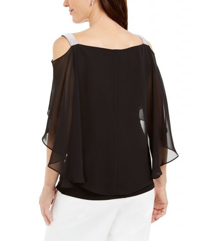 Rhinestone Capelet Cold-Shoulder Top Black $34.76 Tops