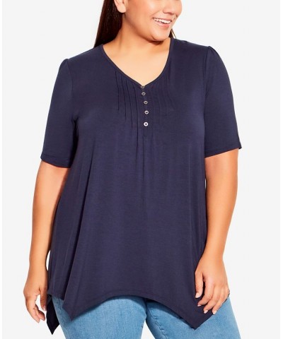 Plus Size Sharkbite V-neck Top Blue $31.27 Tops