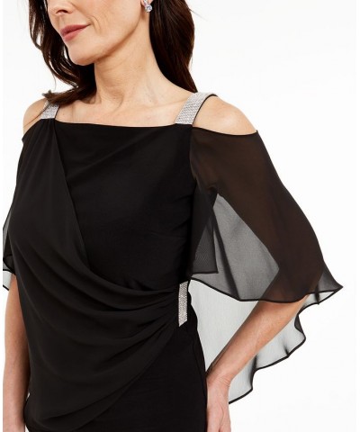 Rhinestone Capelet Cold-Shoulder Top Black $34.76 Tops