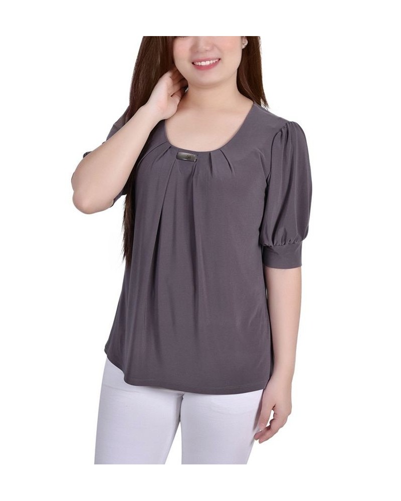 Petite Short Sleeve Balloon Sleeve Top Charcoal $9.16 Tops