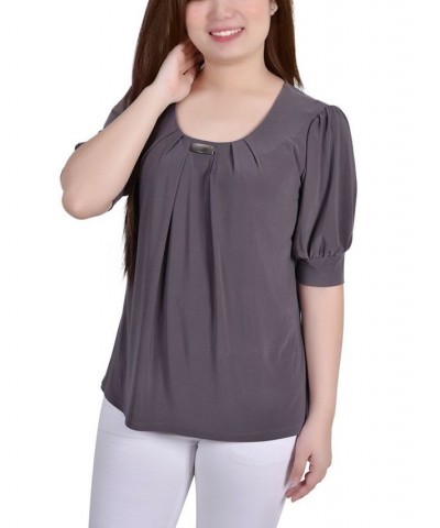 Petite Short Sleeve Balloon Sleeve Top Charcoal $9.16 Tops