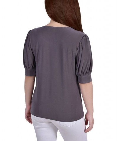 Petite Short Sleeve Balloon Sleeve Top Charcoal $9.16 Tops