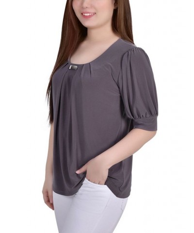 Petite Short Sleeve Balloon Sleeve Top Charcoal $9.16 Tops