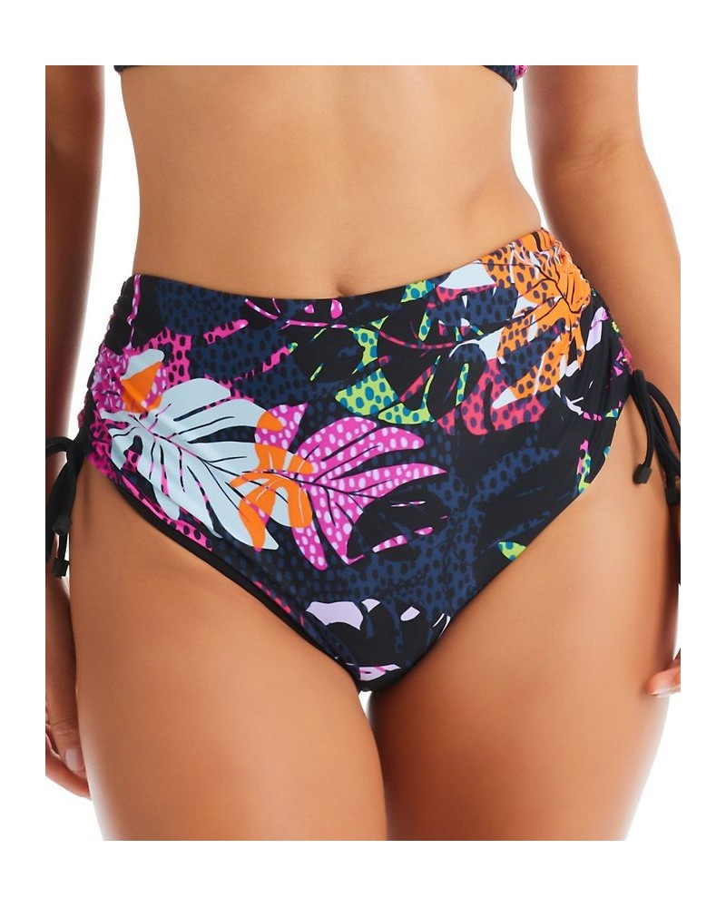 Women's Tropical-Print Ruched-Side High Waist Swim Bottoms Multi $29.58 Swimsuits