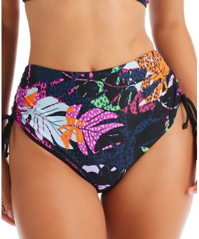 Women's Tropical-Print Ruched-Side High Waist Swim Bottoms Multi $29.58 Swimsuits