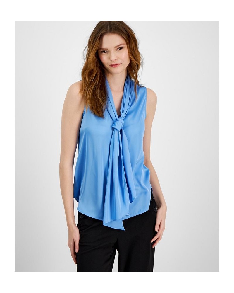 Women's Sleeveless Bow-Tie Blouse Vista Blue $23.39 Tops