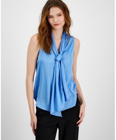 Women's Sleeveless Bow-Tie Blouse Vista Blue $23.39 Tops