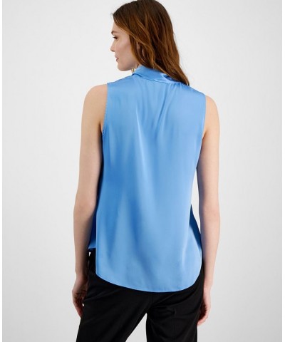 Women's Sleeveless Bow-Tie Blouse Vista Blue $23.39 Tops