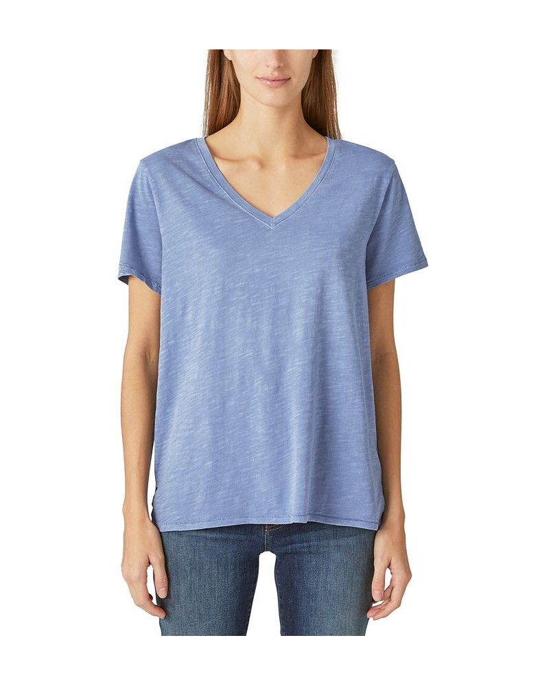 Women's Cotton V-Neck Tee Silver Pink $14.71 Tops