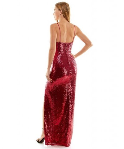 Juniors' Sequined High-Slit Gown Pink $41.42 Dresses