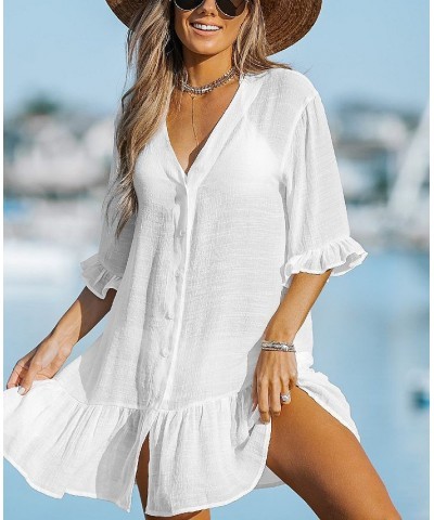 Women's Aubree Ruffled Swim Cover-Up Dress White $25.75 Swimsuits