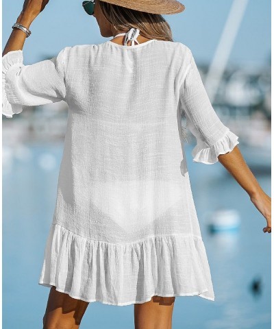 Women's Aubree Ruffled Swim Cover-Up Dress White $25.75 Swimsuits