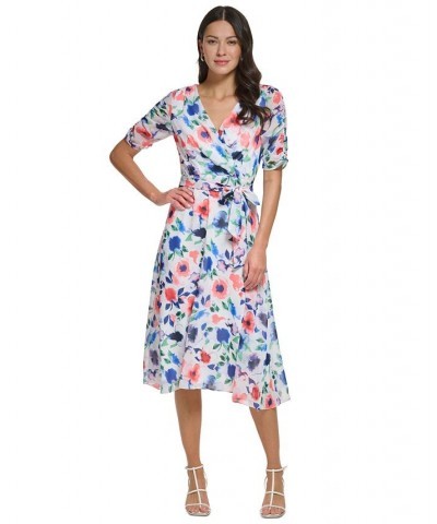 Petite Floral-Print Ruched-Sleeve Fit & Flare Dress Cream Multi $34.78 Dresses