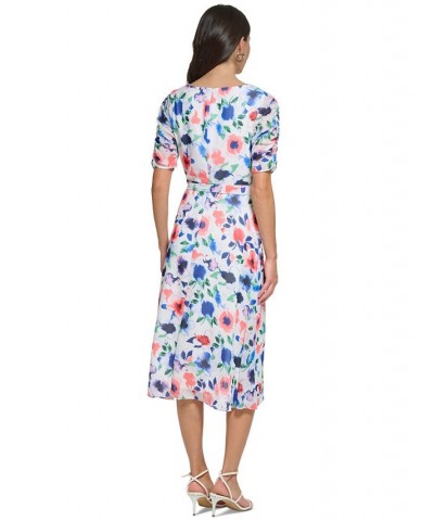 Petite Floral-Print Ruched-Sleeve Fit & Flare Dress Cream Multi $34.78 Dresses