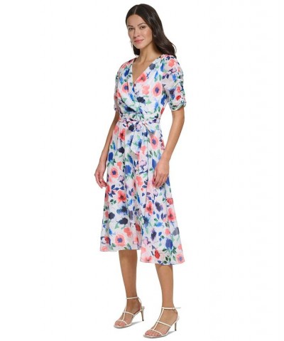 Petite Floral-Print Ruched-Sleeve Fit & Flare Dress Cream Multi $34.78 Dresses