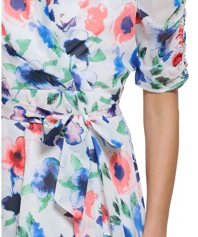 Petite Floral-Print Ruched-Sleeve Fit & Flare Dress Cream Multi $34.78 Dresses